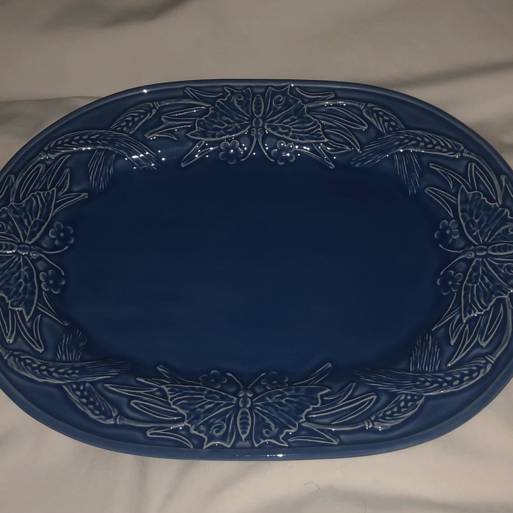 Bordallo Pinheiro Platter Blue Butterflies Vintage BEAUTIFUL BLUE BUTTERFLIES! - Picture 2 of 16